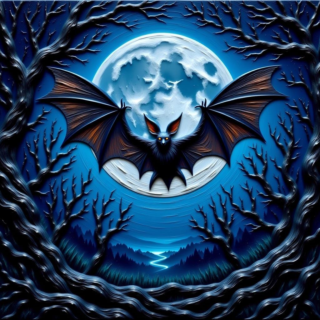 Majestic Sapphire-Hued Bat in Moonlit Night