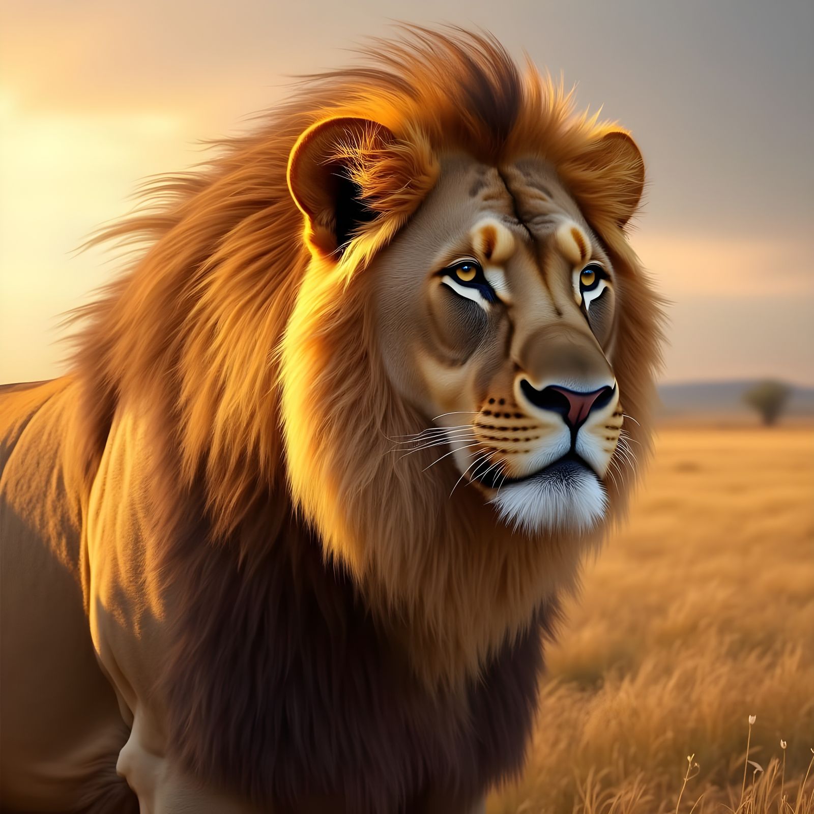 Regal Lion Portrait on African Savanna