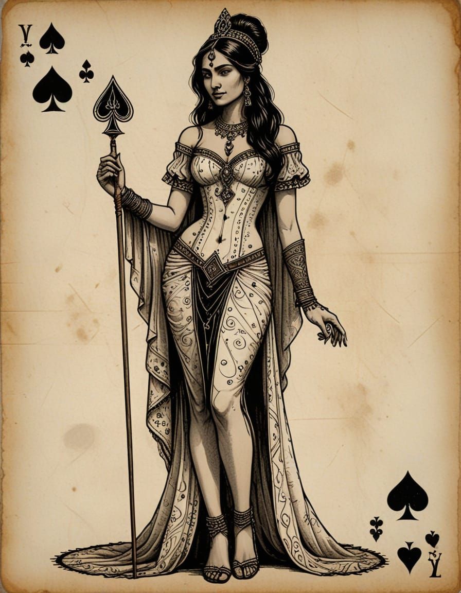 A queen's allure on ancient card
