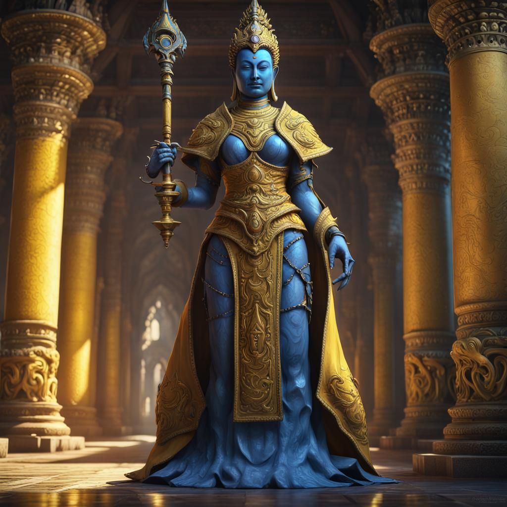 Blue Buddha Female Beast in Medieval Temple