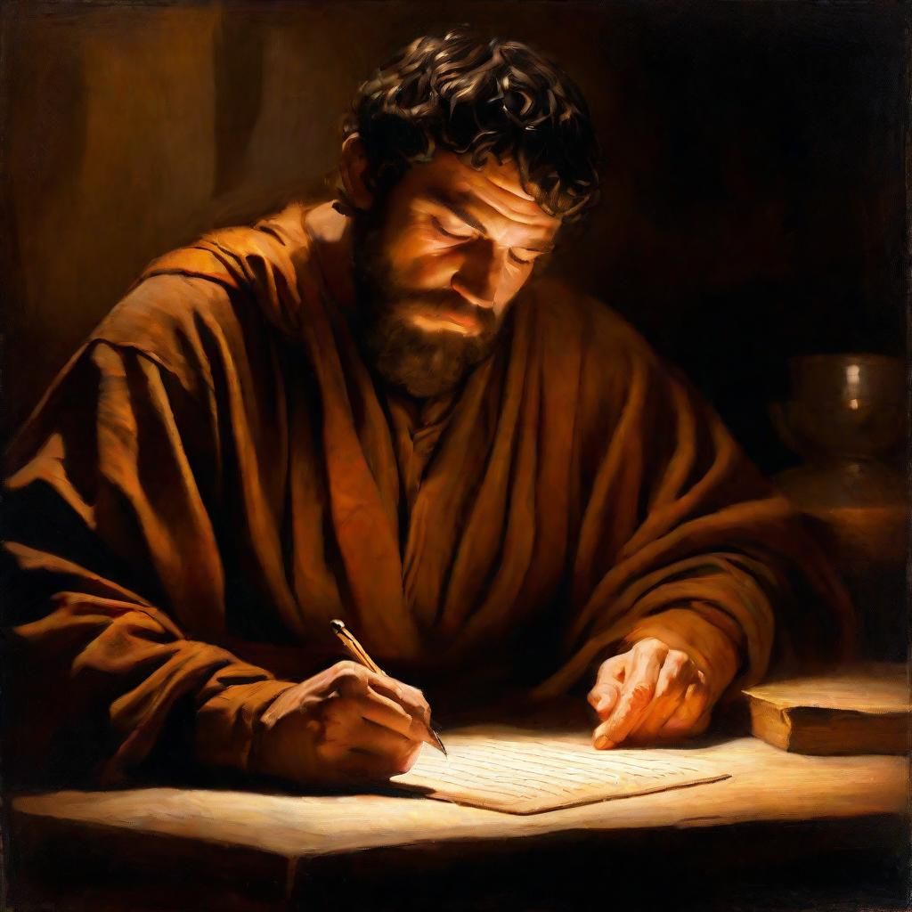 Roman Scribe Writing on Tablet as Oil Painting