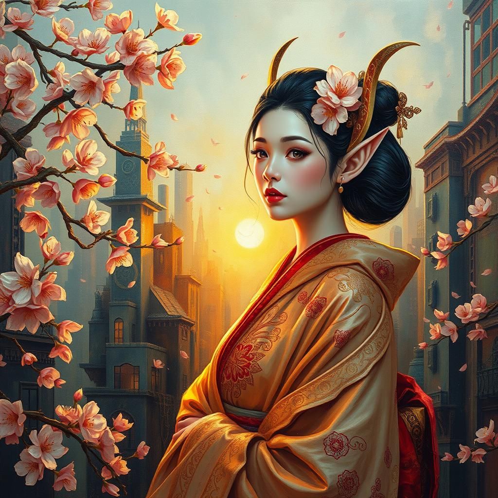 Geisha Fairy Elf in Surrealist Heavy Metal Style