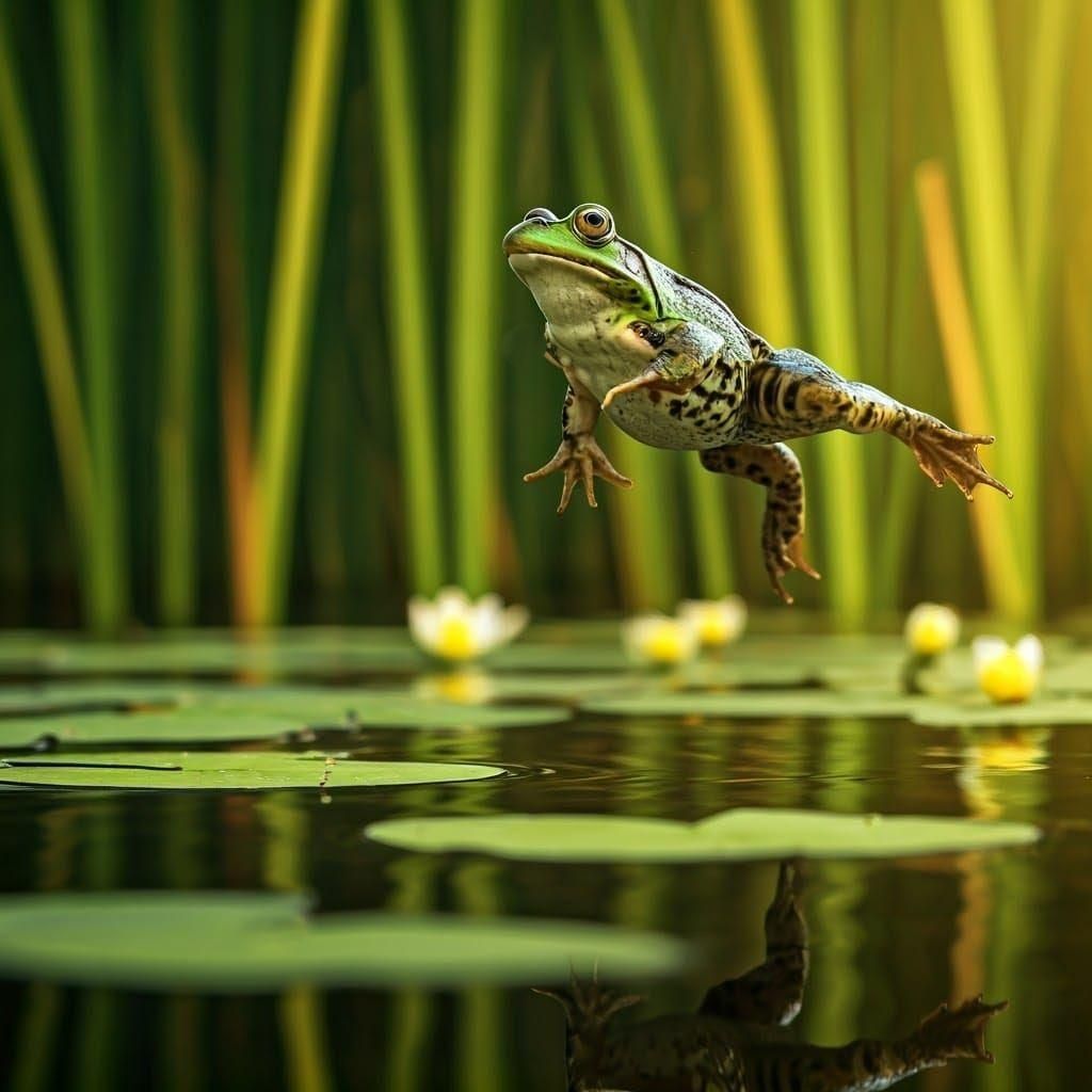 Frog Leaping Over Lily Pads in High Definition