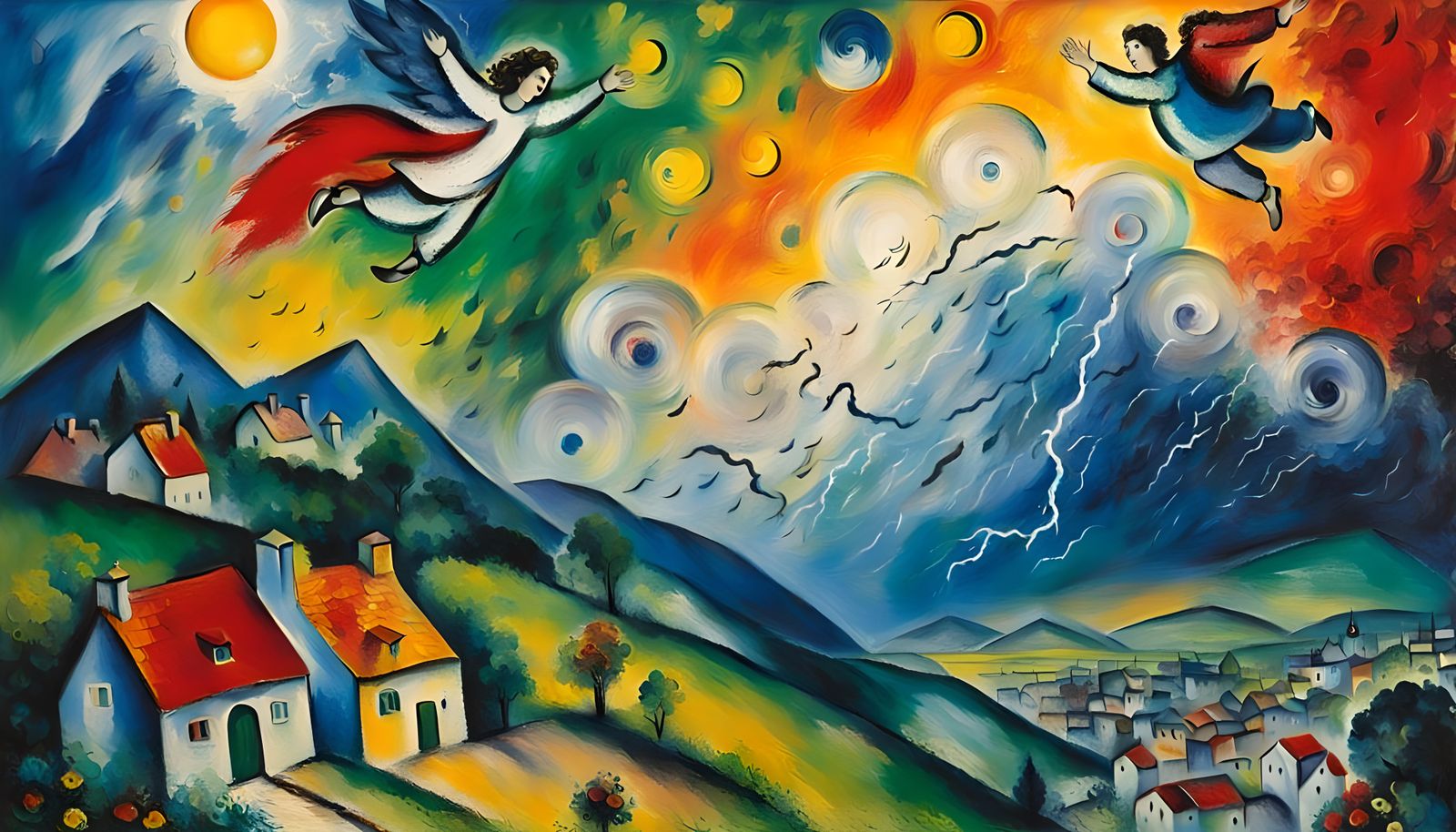 Thunder and Lightning in Marc Chagall Oil Painting Style