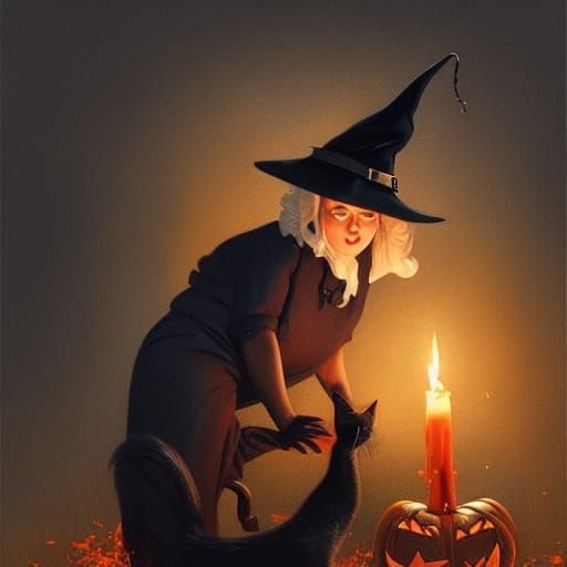 Vintage Halloween Witch and Cat Linen Postcard