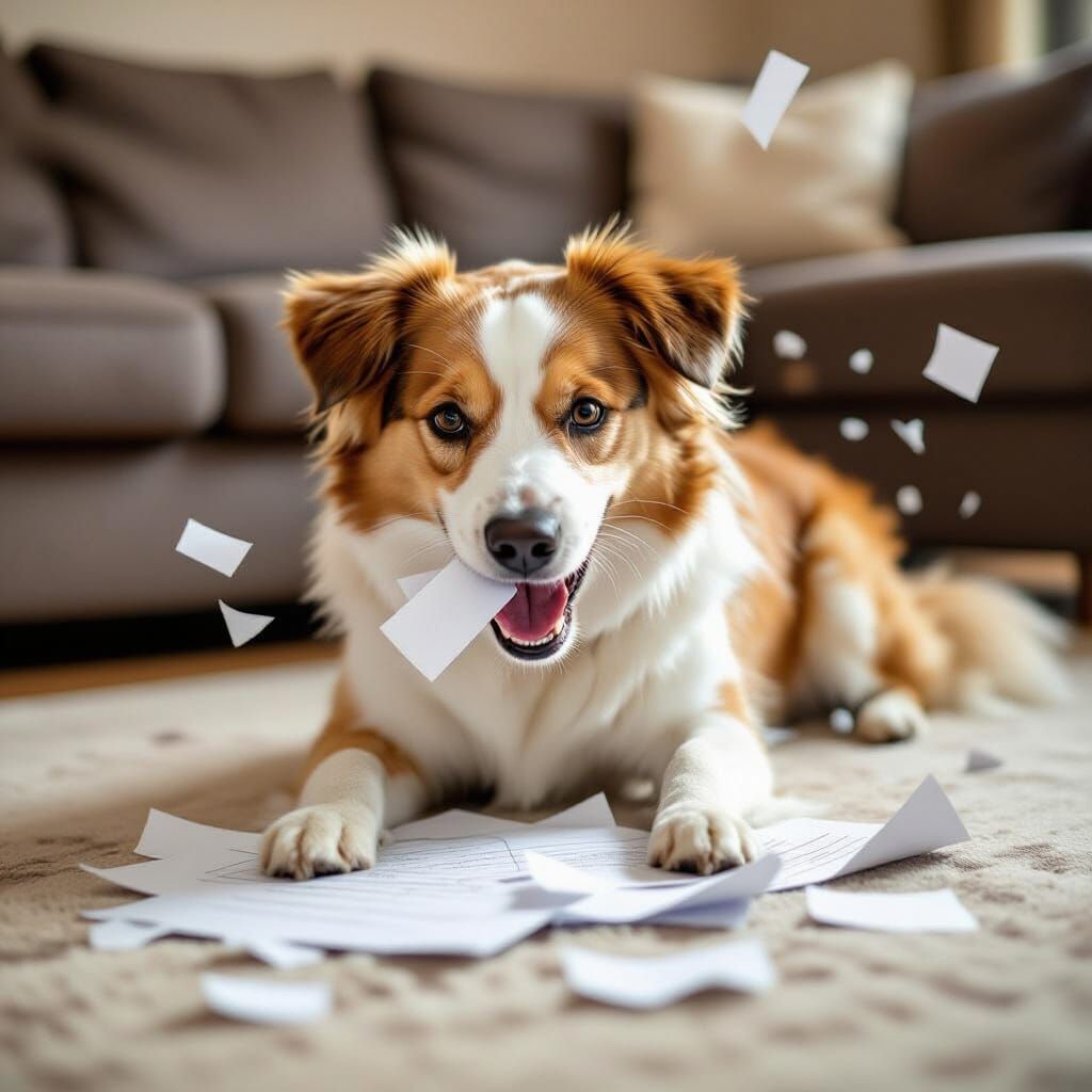 Dog Destroys Homework in Living Room
