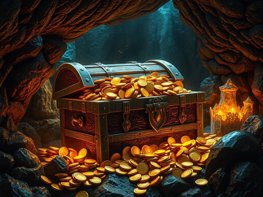 Glowing Pirate Treasure Chest in Oil Paint