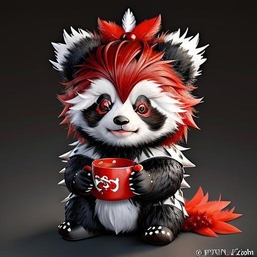 Knitted Red Panda Cub with Feather Mohawk