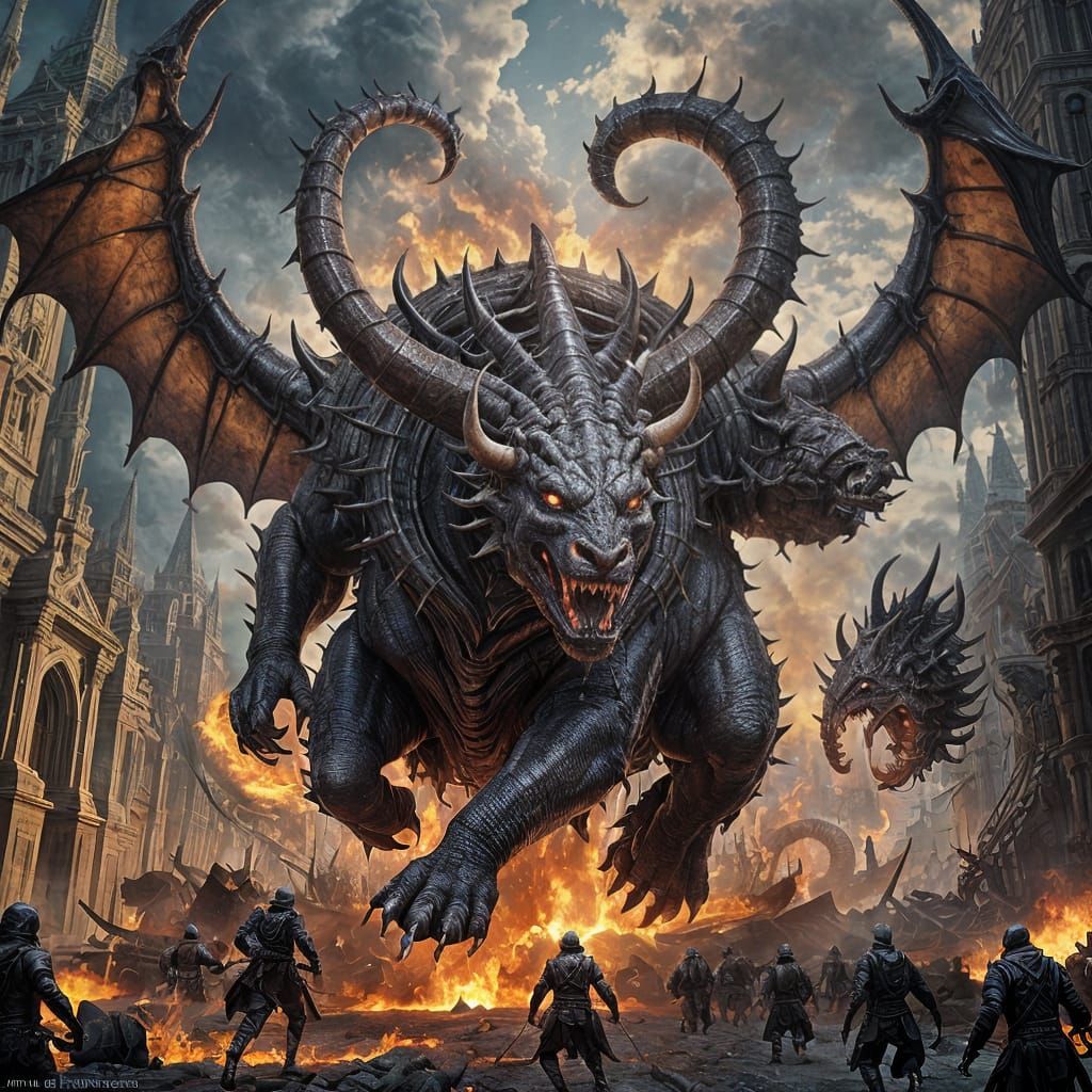 Infernal Demon Rides Behemoth Towards Heaven's Gates