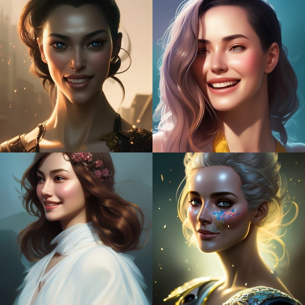 Detailed Portrait of a Smiling Face in Art Nouveau Style