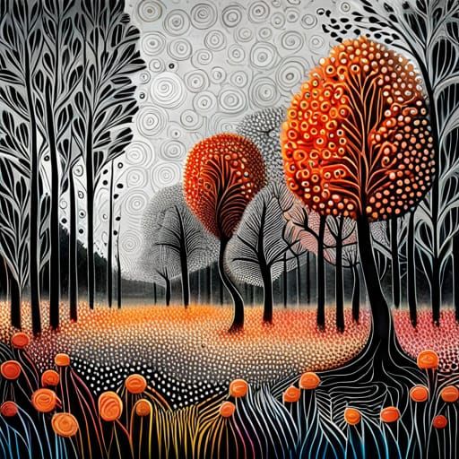 Abstract Forest Garden Mixed Media Painting