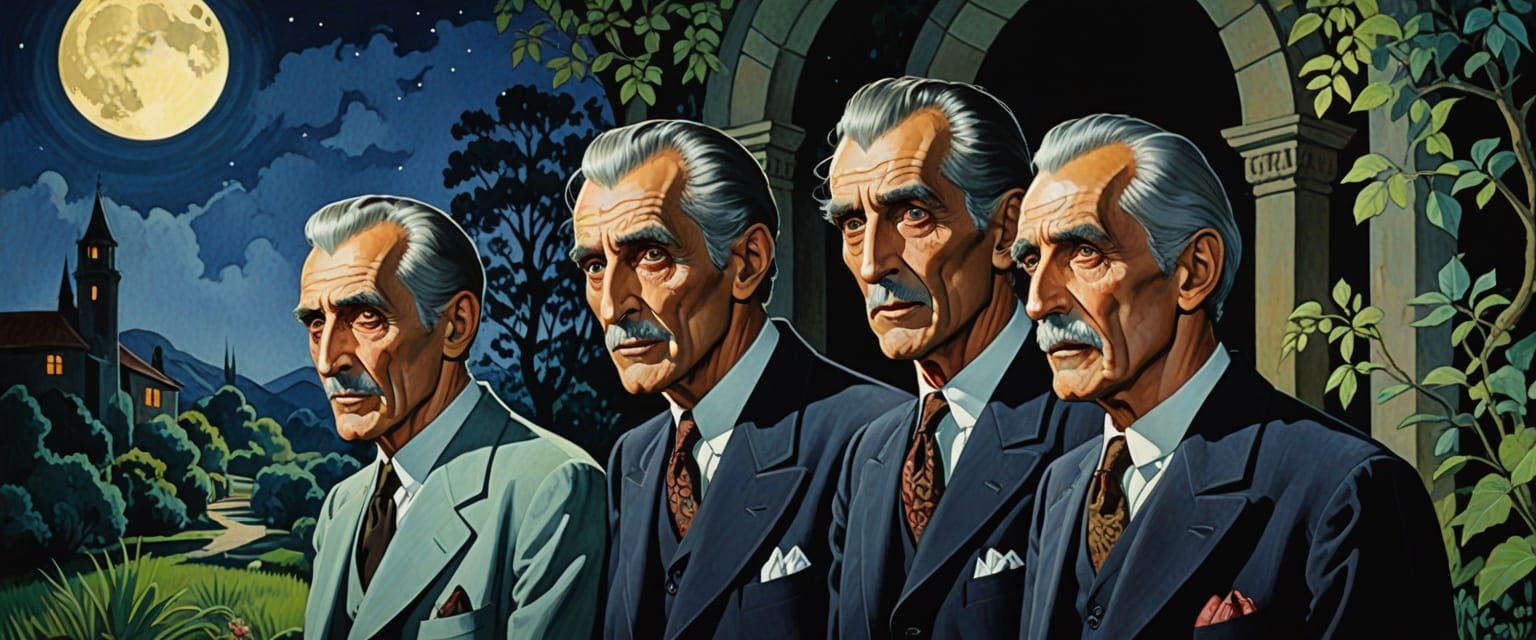 Gothic Crypt Scene With Legendary Horror Actors