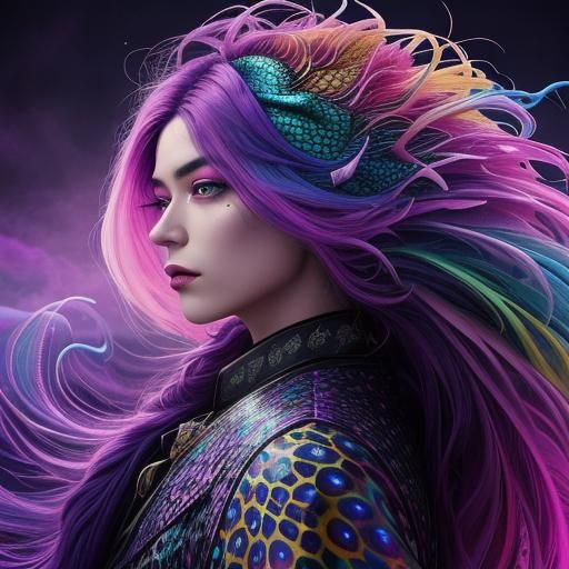 Surreal Woman with Dragon Scales in Dali Style