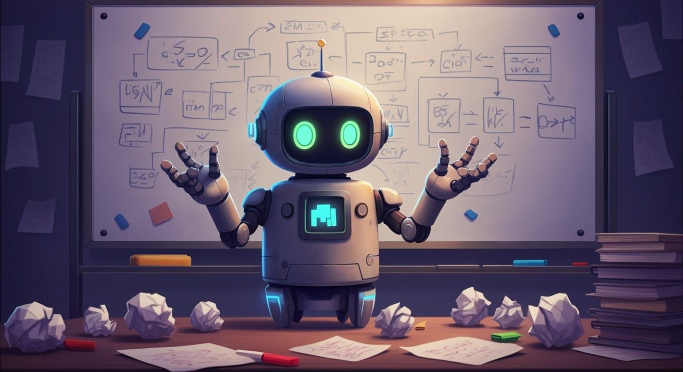 Anime Robot Explaining AI Algorithms on Whiteboard