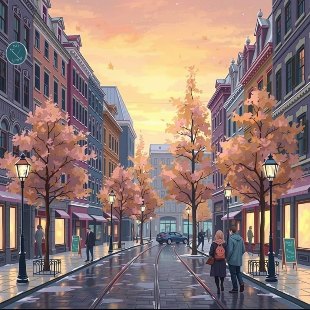 Autumn Cityscape in Pastel Colors