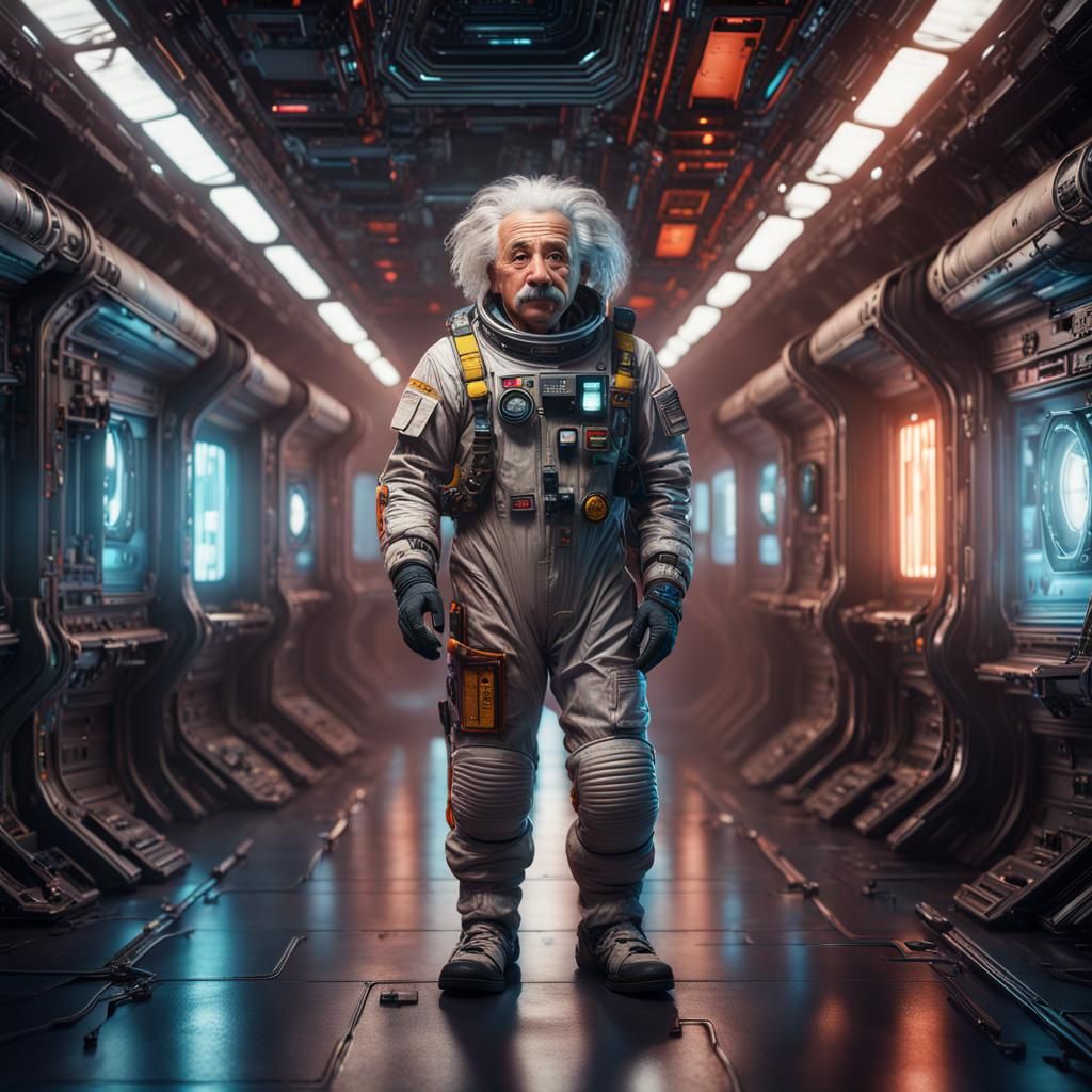 Einstein in Cyberpunk Spacesuit on the Nostromo