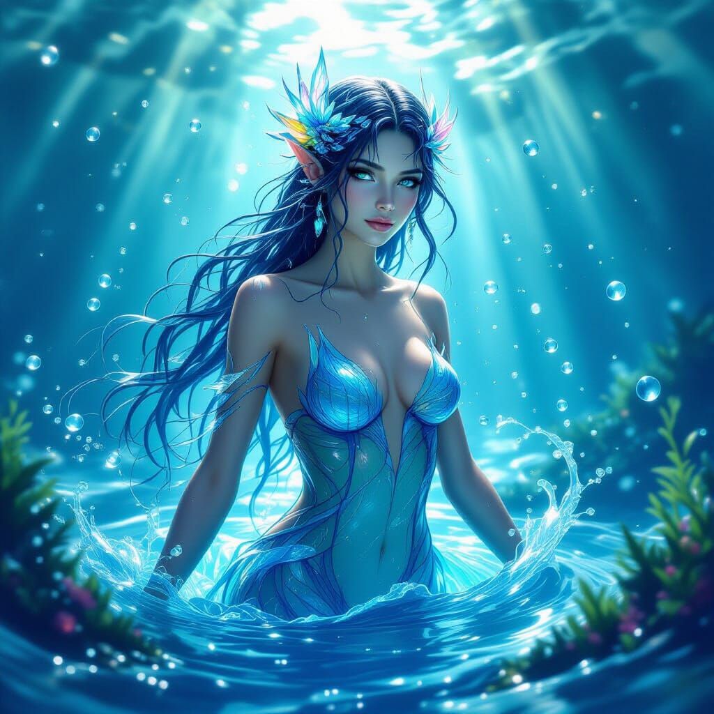Ethereal Water Nymph of Crystal Waves