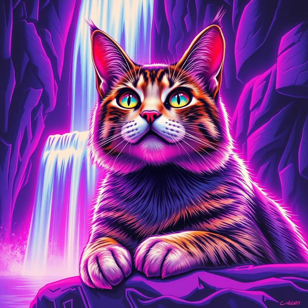 Electric Cat in Neon Hues