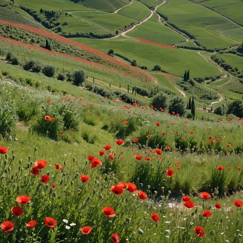 Poppy Field Among Vineyards: Professional Photography