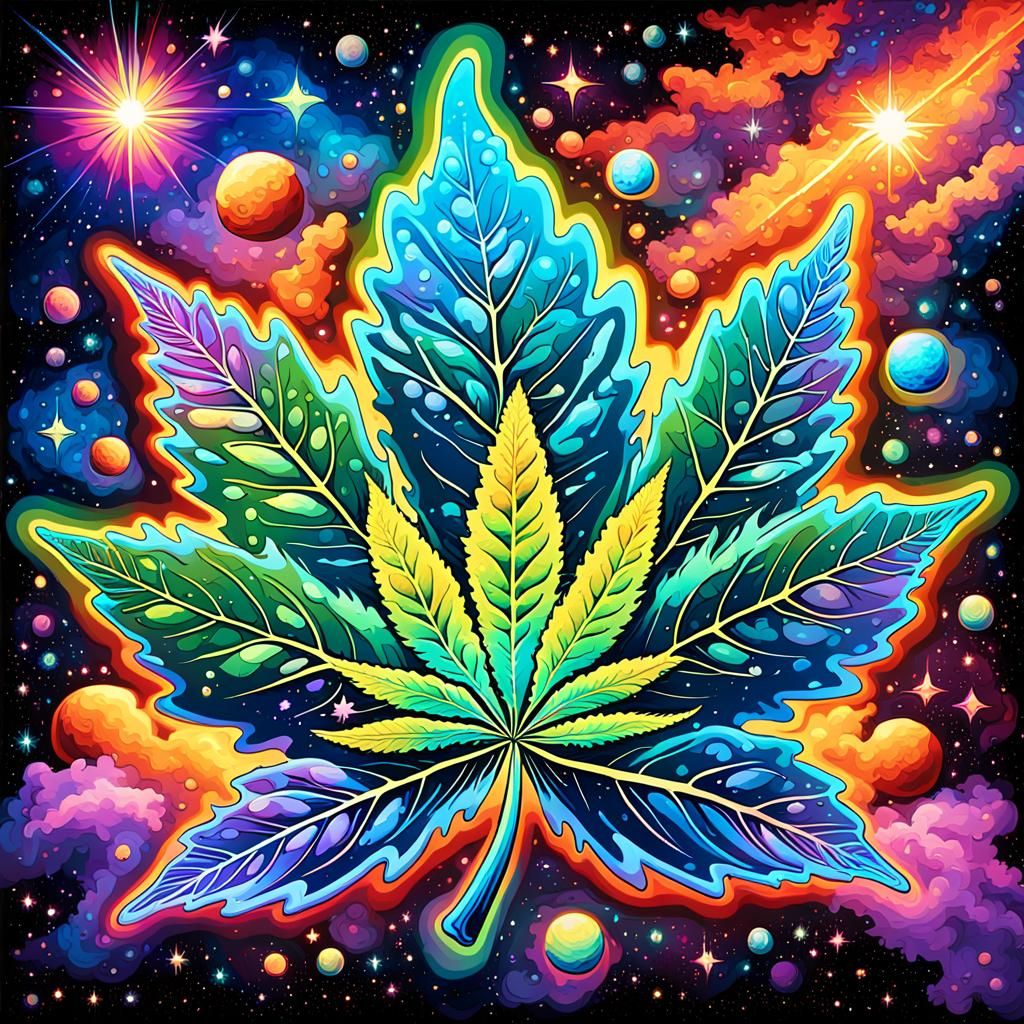 Cosmic Marijuana Leaf in Psychedelic Style