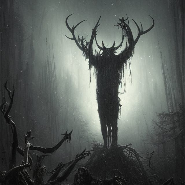 Terrifying Wendigo in a Dark Forest