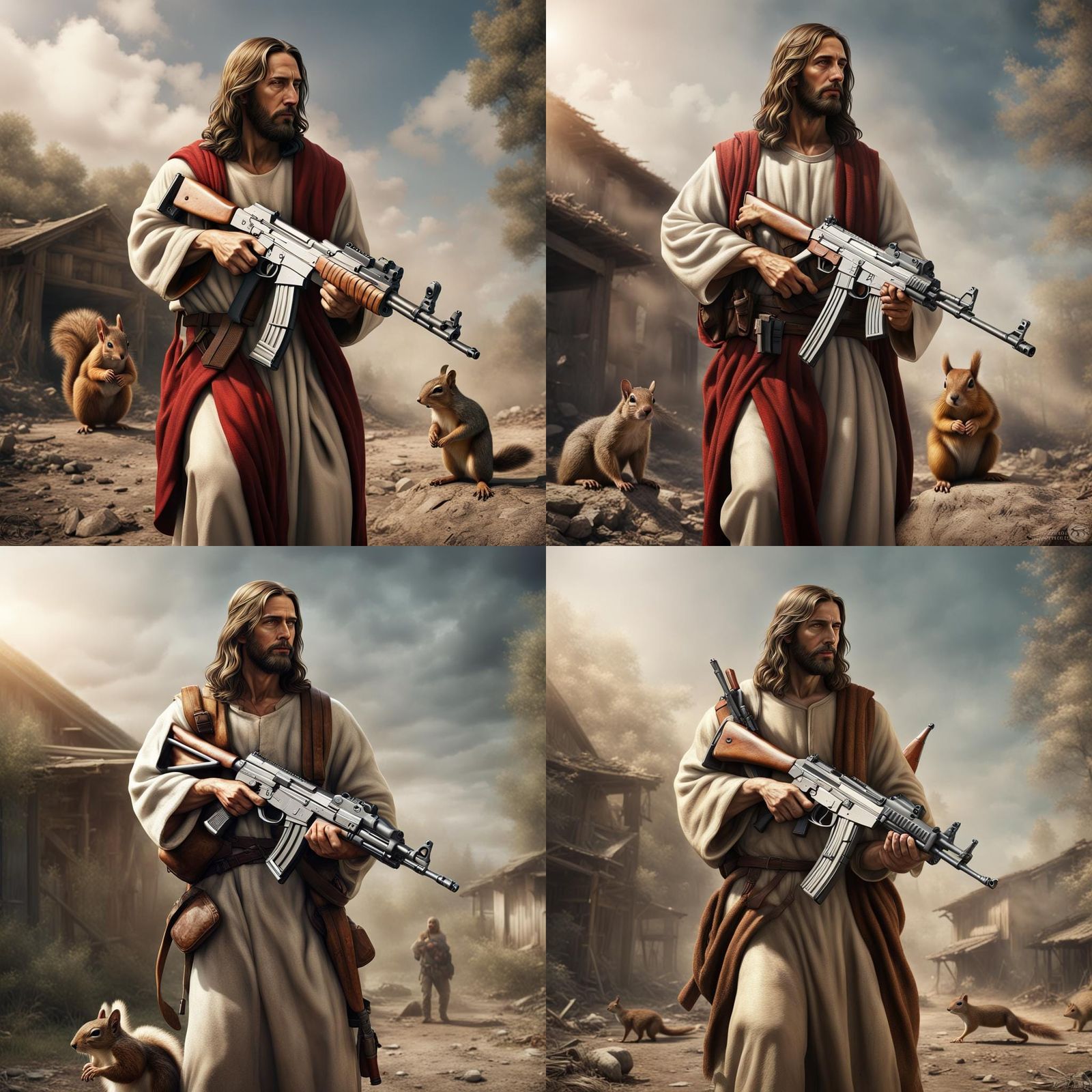 Jesus Christ with AK-47: Hyperrealistic Digital Art
