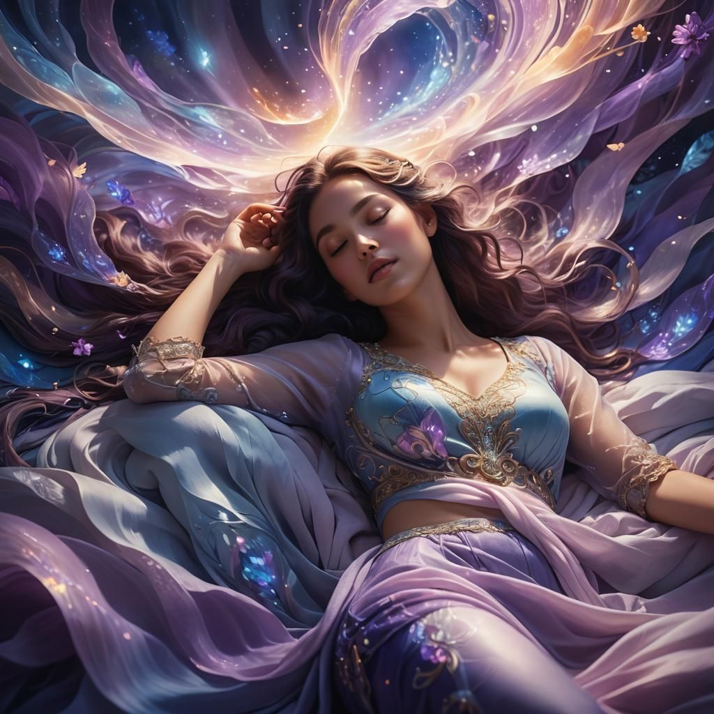 Ethereal Woman Surrounded by Bioluminescent Energy