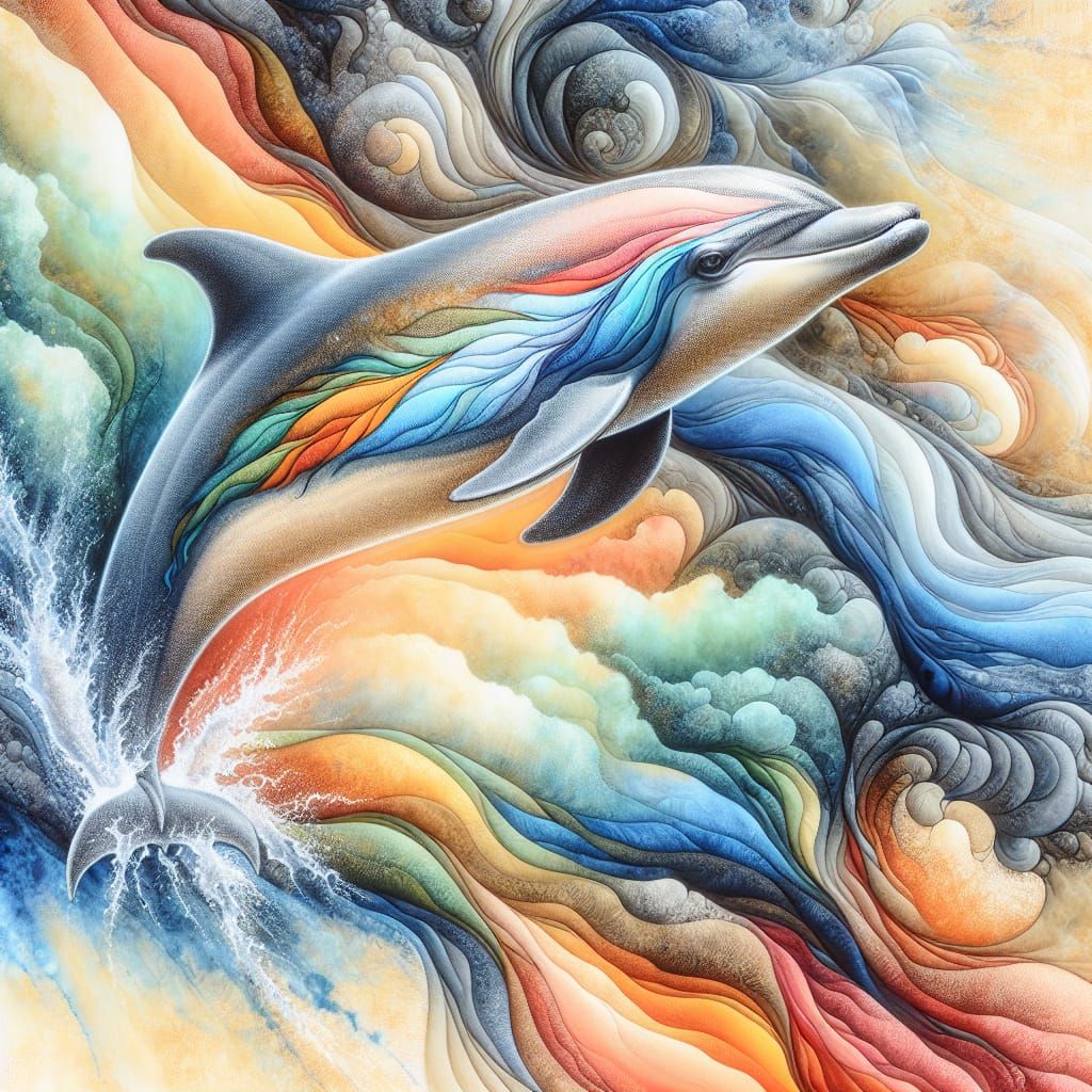 Vibrant Dolphin in Mixed Media Masterpiece