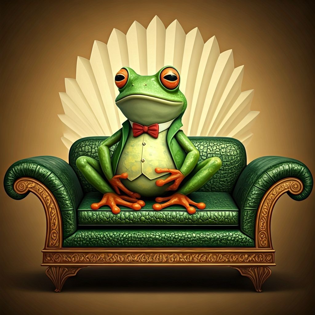 Frog on Alligator Couch in Retro Art Deco
