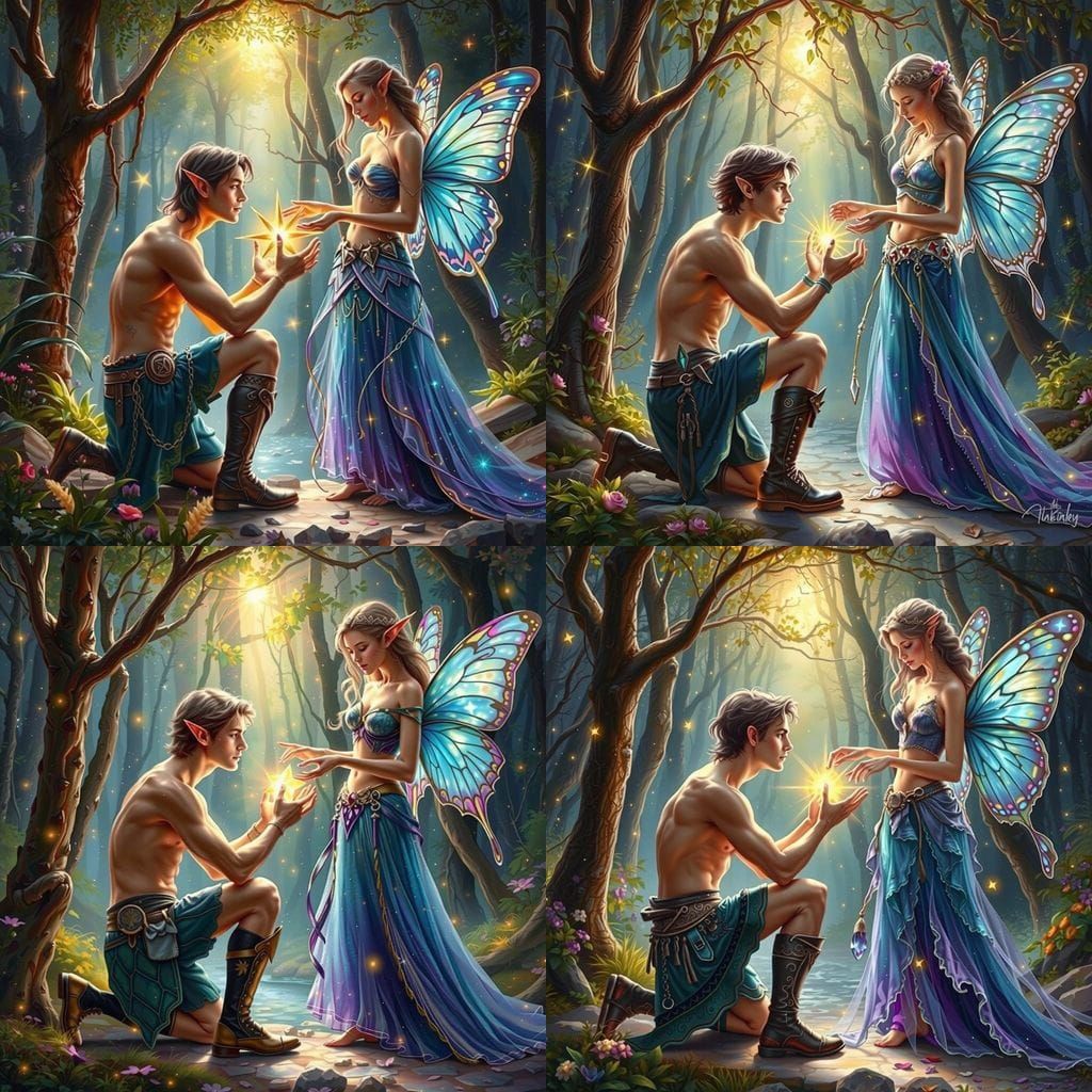 Elf Warrior Presents Star Gift to Fairy Queen