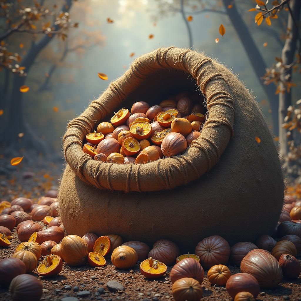 Majestic Sack Overflowing with Ornate Nuts