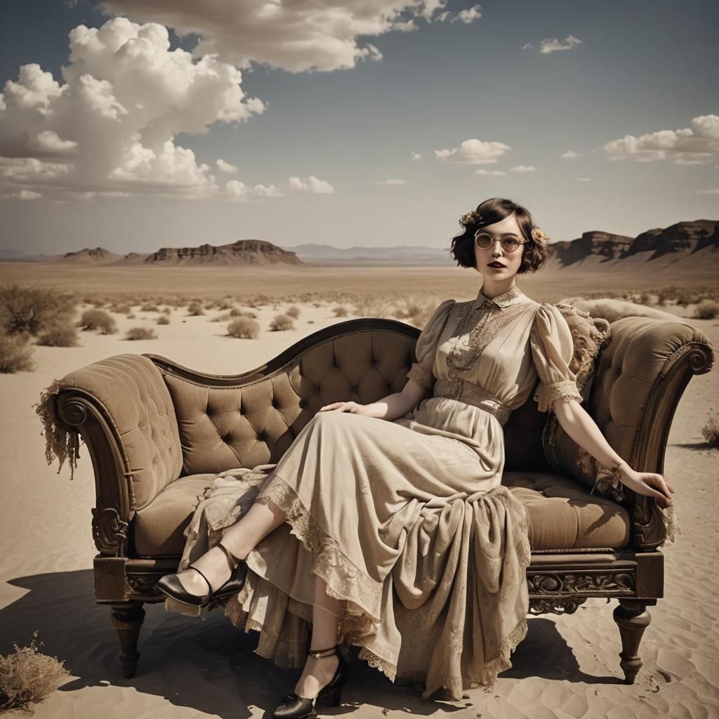 Surreal Desert Dreamscape with Chaise Lounge