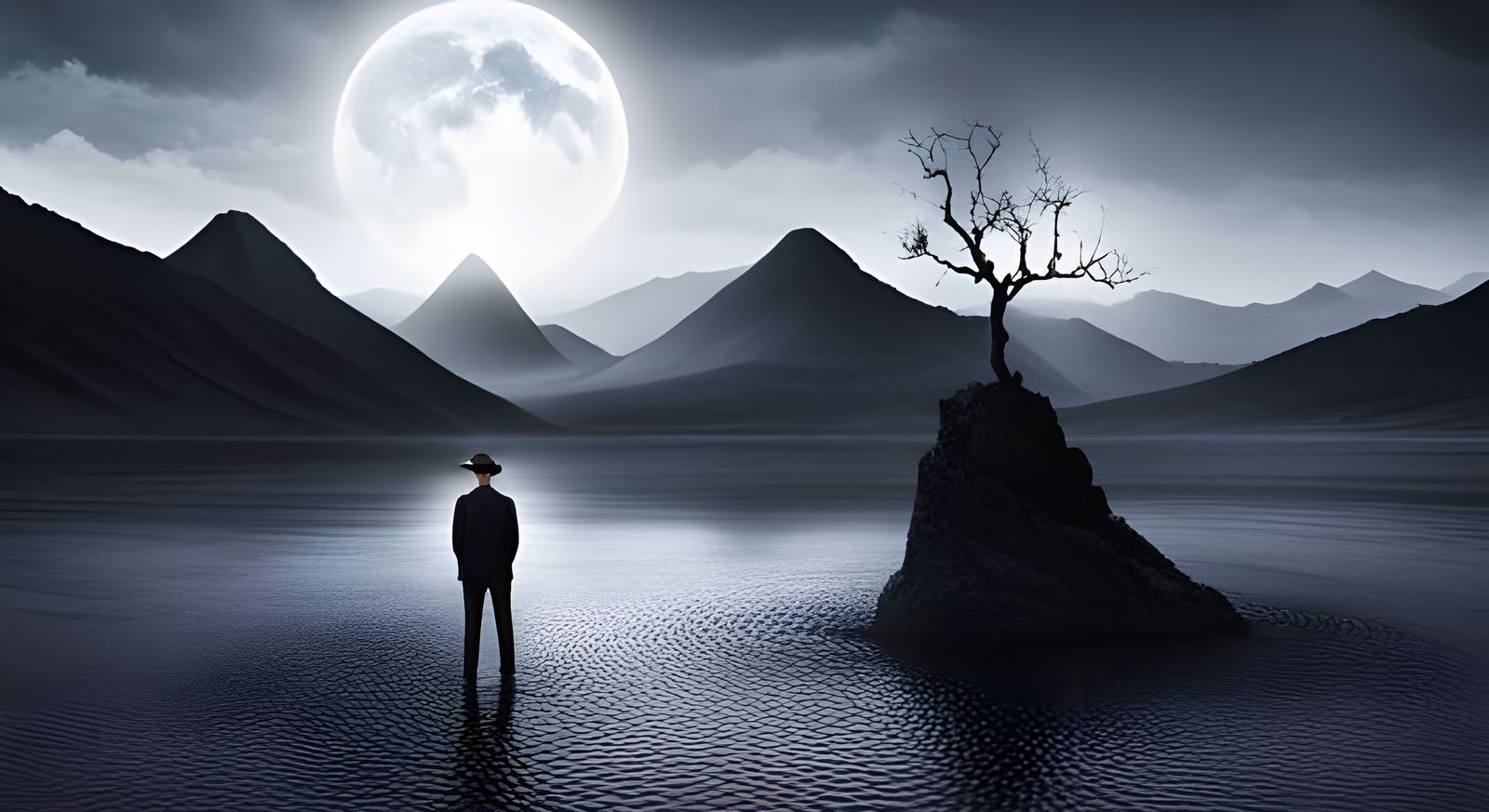 Desert Oasis: Man on Spring Amidst Pyramids