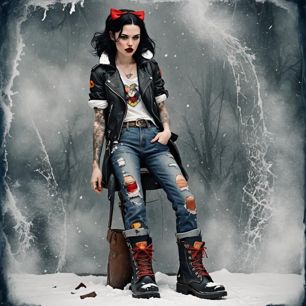 Angry Snow White with Tattoos and Biker Boots