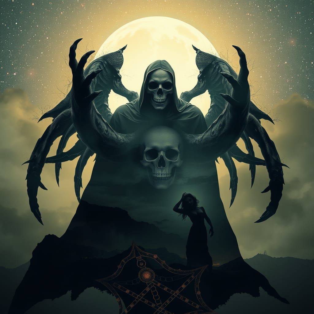 Cosmic Horror Silhouette in Starry Abyss