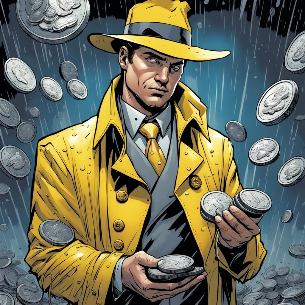 Reporter in Silver Coin Rain, Comic Book Art