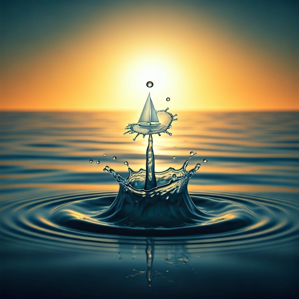 Water Drop Transforms Into Sailboat in Tropic Ocean Sunset