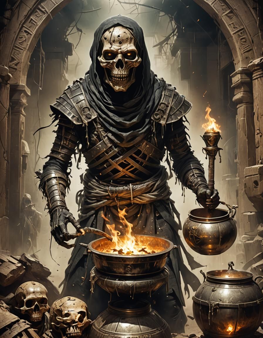 Cursed Mummy in False Armor Digital Illustration