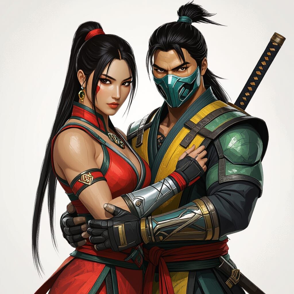 Kitana and Kuai Liang Embrace in Mortal Kombat Style
