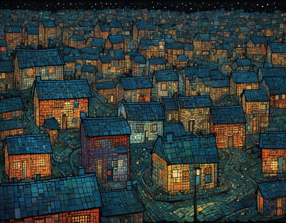 Surrealist Village in Geometric Blocks