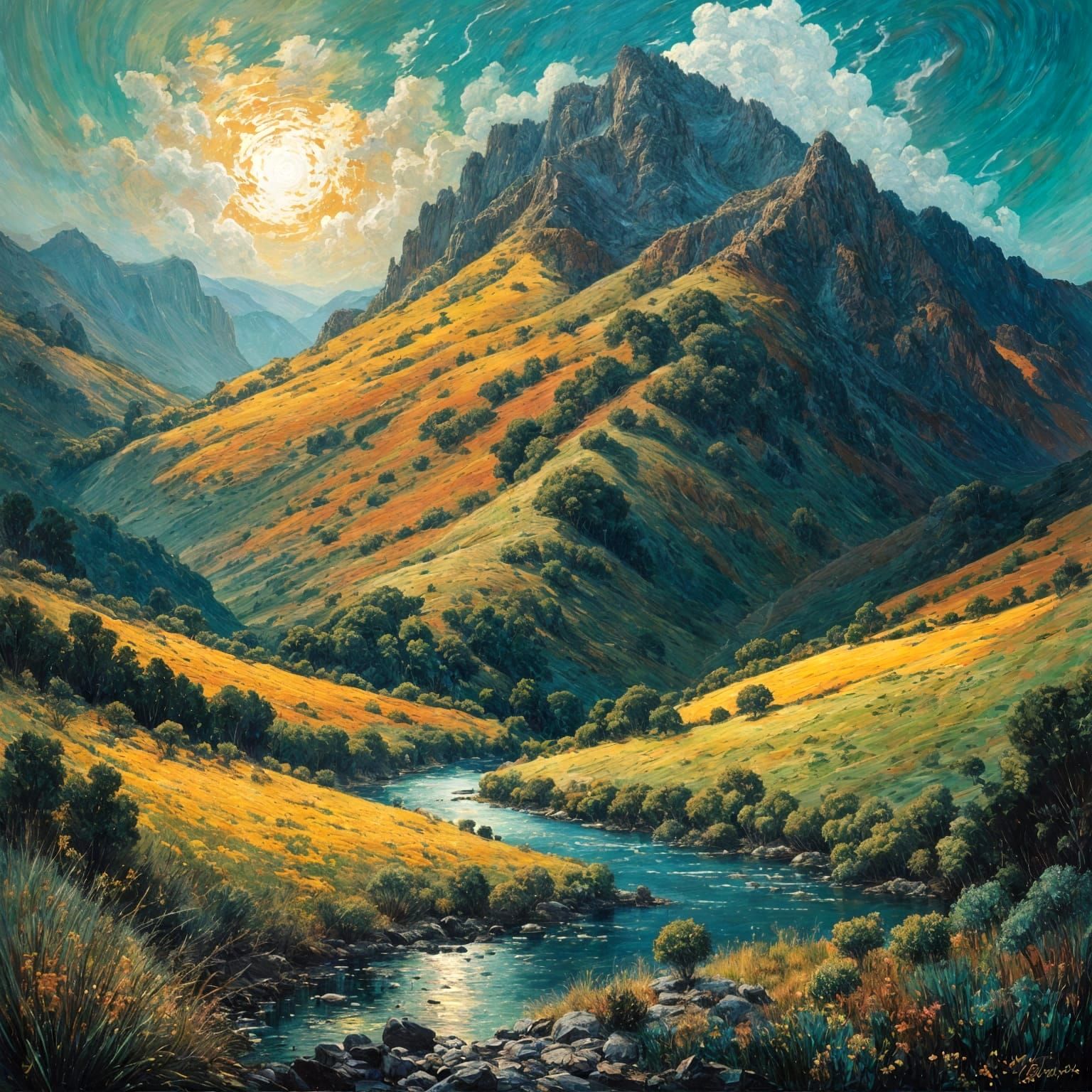 Majestic Mountain Range Under Stormy Skies Oil Painting
