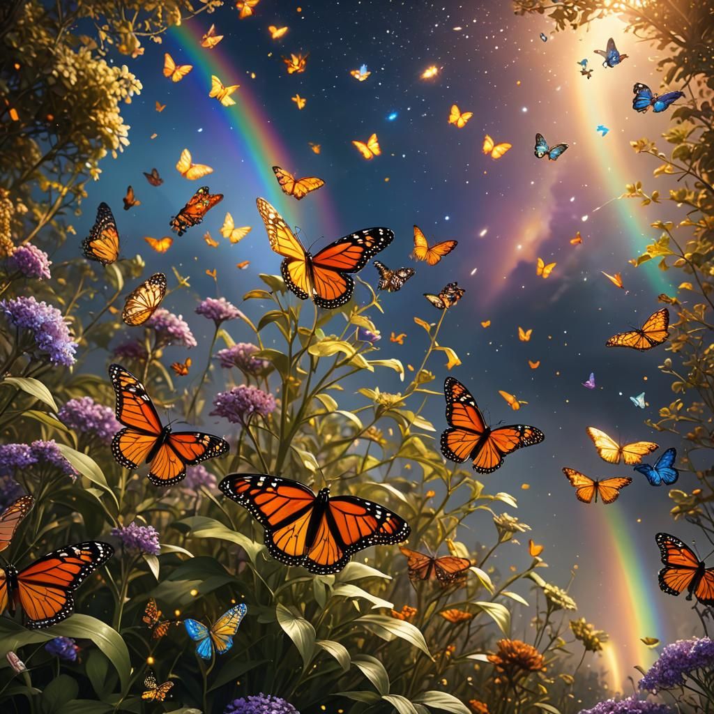 Rainbow with Stars and Butterfly in Fantasy Art