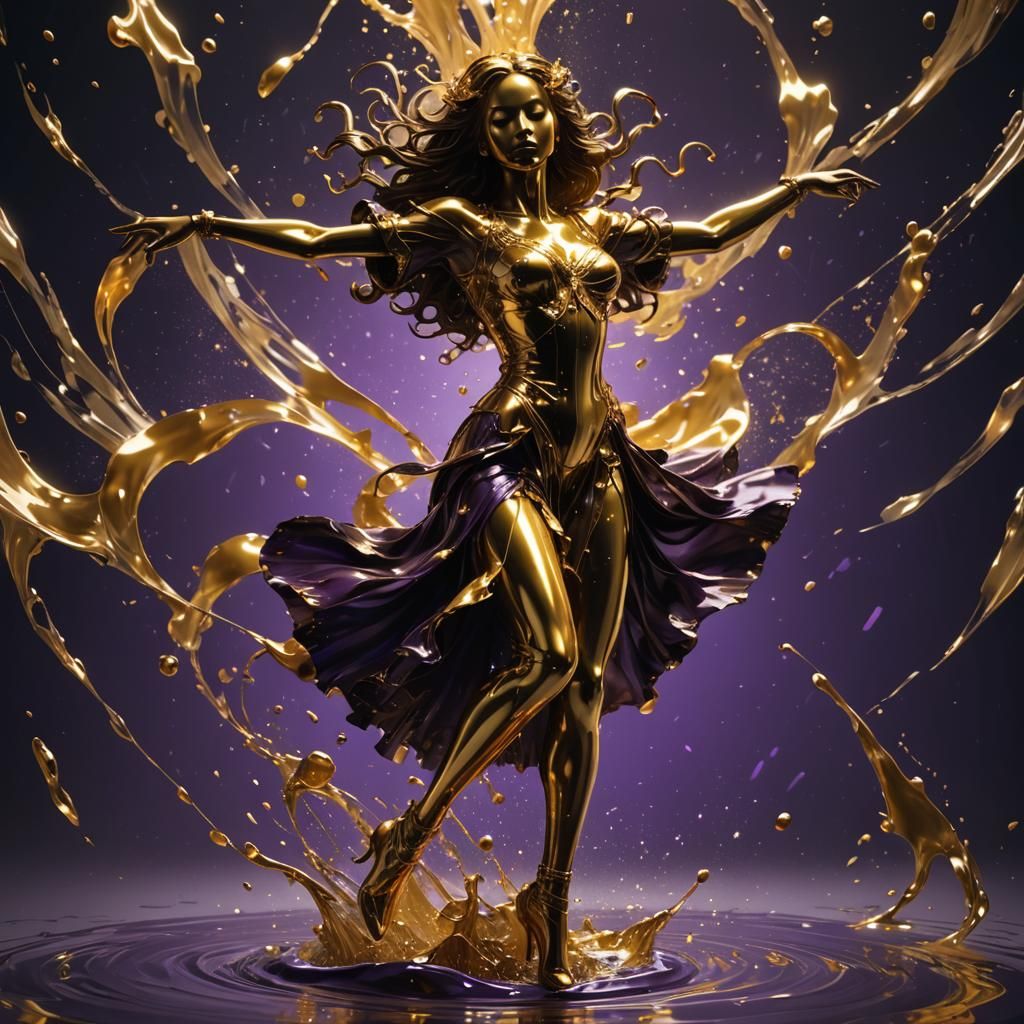 Golden Liquid Silhouette of a Dancing Lady