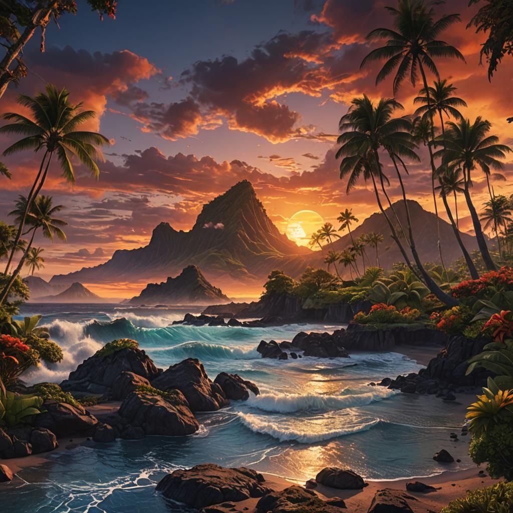 Hawaii Sunset in Batik Style