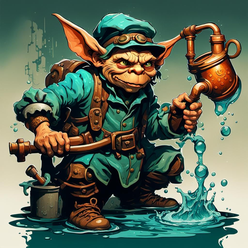 Goblin Plumber in Sewer: Fantasy Concept Art