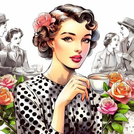 Elegant French Woman Sipping Coffee, Splash Art