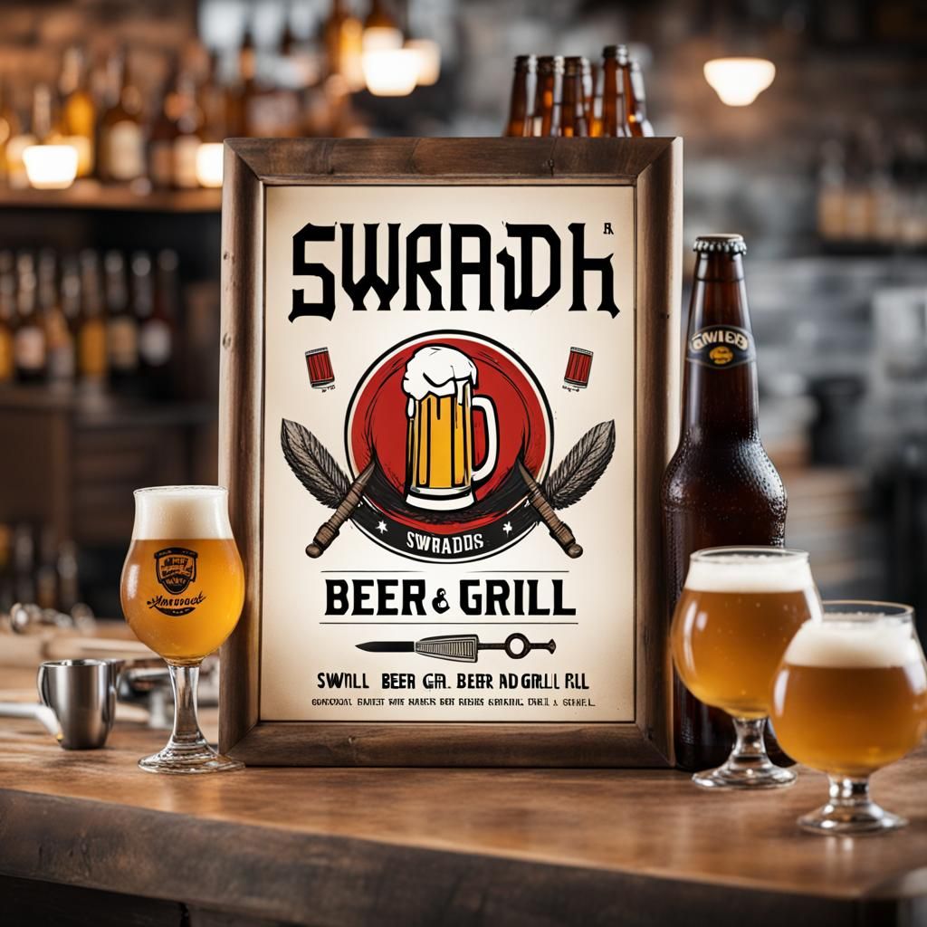 Printable Sign with Sword, Beer, and Grill