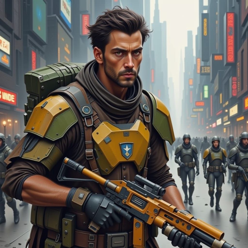 Sci-Fi Warrior Runs Backwards Under Fire