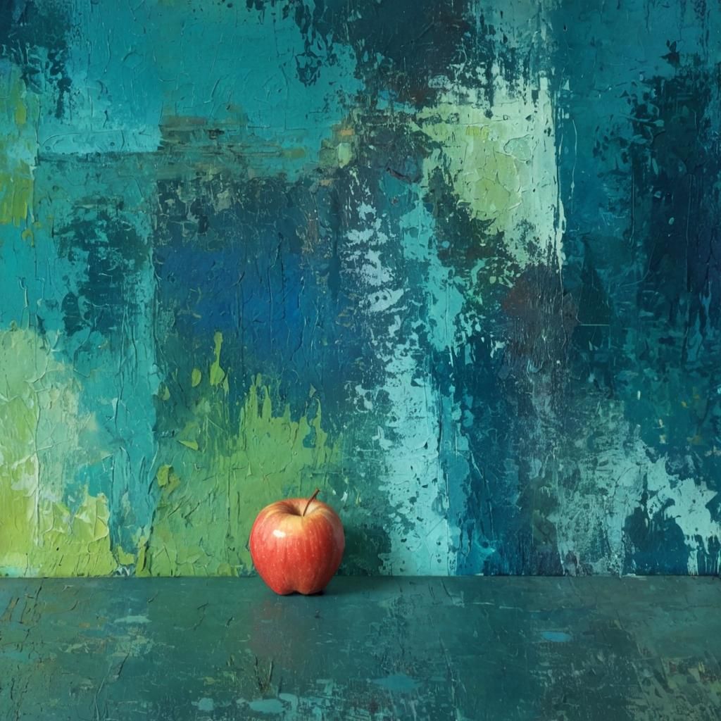 Apple on Abstract Background in Folk Art Style