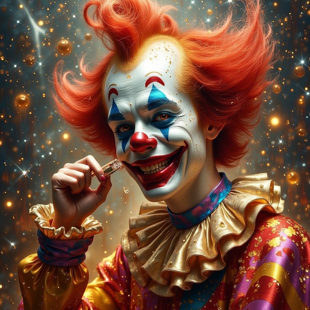 A circus clown applying his makeup